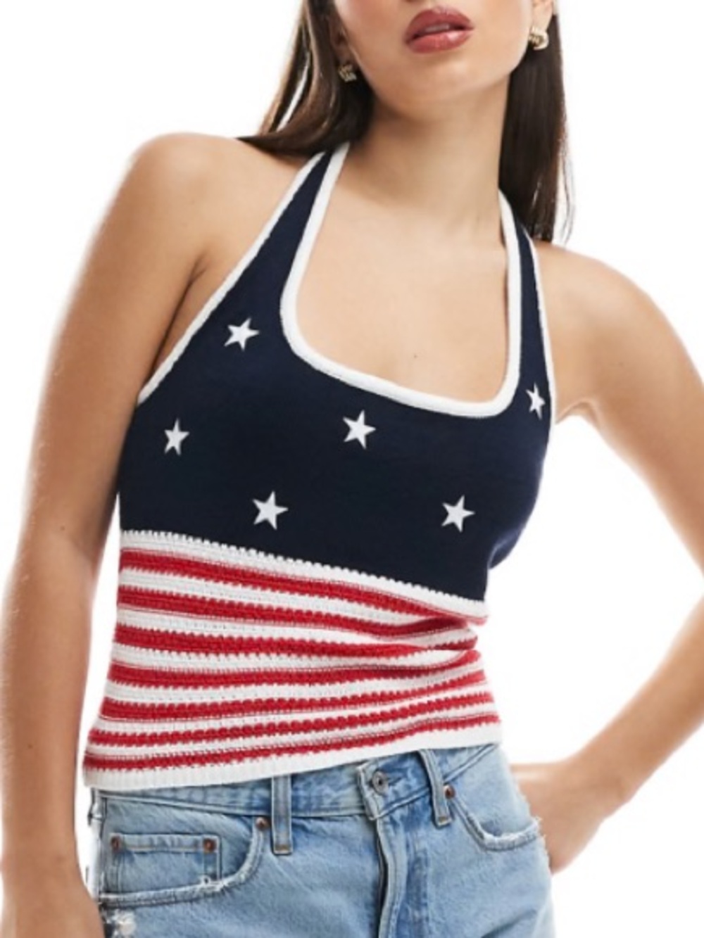 NWT Hollister Knit Halter Neck USA Flag Graphic Size